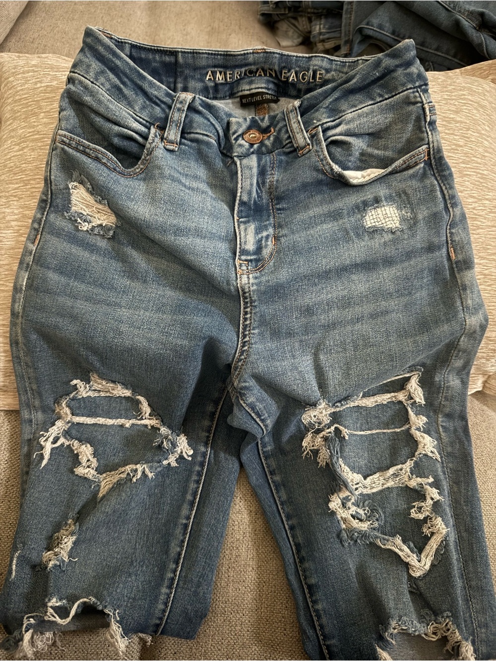 American Eagle Outfitters Distressed Medium Blue Ripped Jeans